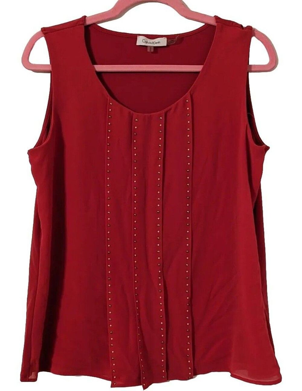 Calvin Klein Size Medium Hot Pink Professional Sleeveless Top Studded